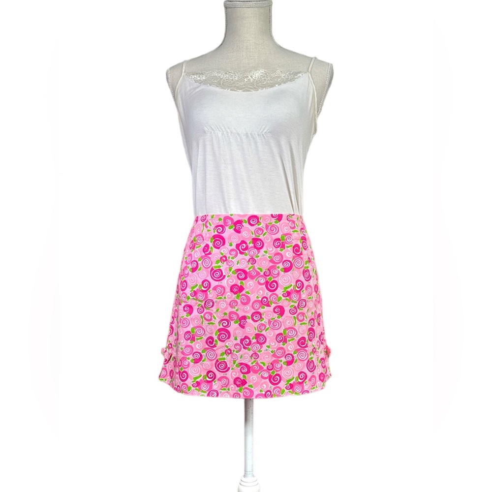 Lilly Pulitzer Vintage Iced Pink Rolls Royce Snail Print Cotton Skirt Sz 8